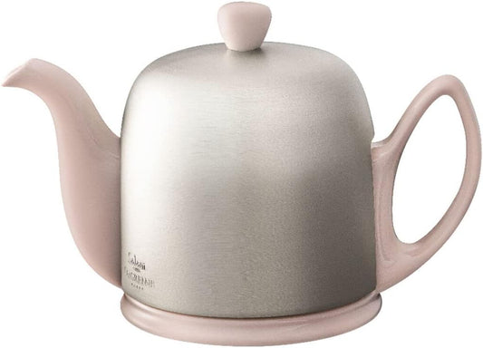 Salam Luxury French Tea Pot - Porcelain Teapot with Brushed Aluminum Cover, Ceramic Tea Kettle for Loose Tea, Removable Infuser, 4 Cup Capacity, 24oz - Pink