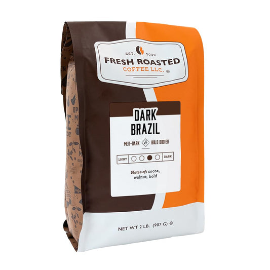 Fresh Roasted Coffee, Dark Brazil, 2 lb (32 oz), Med-Dark Roast, Kosher, Ground