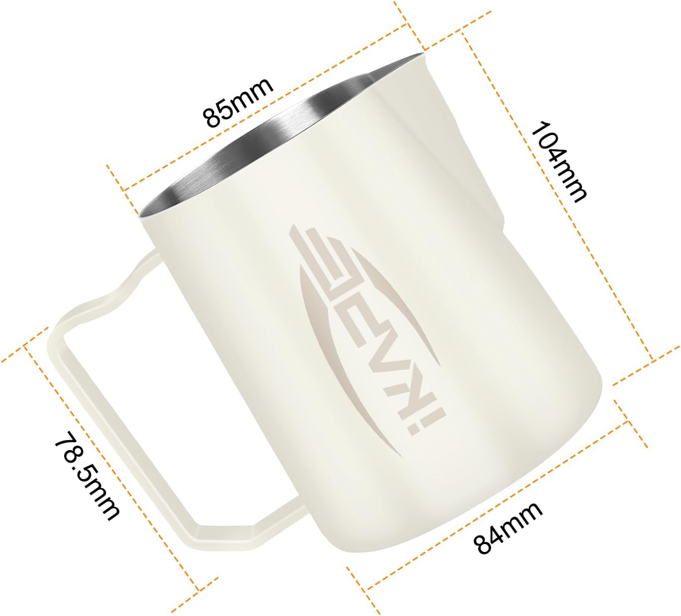 IKAPE Espresso Milk Pitcher, Espresso Steaming Pitcher with Sharp Spout for Espresso Barista Tool, 15.4 oz/450ml Milk Frothing Jug (White)