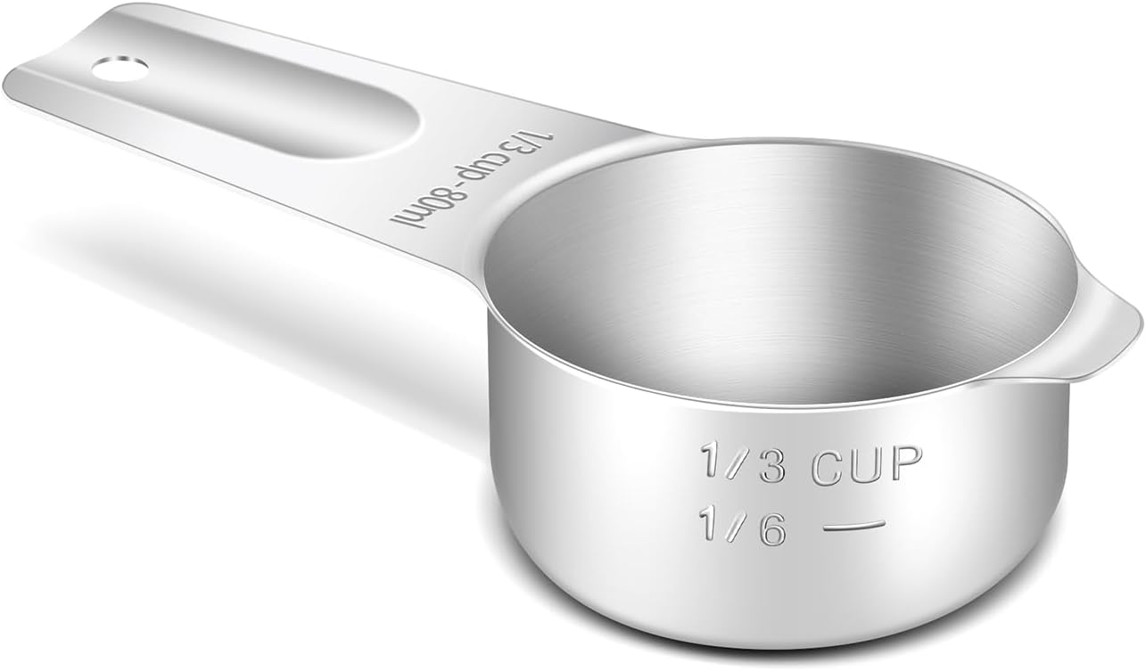 1PCS 1/3Cup (80ml, 2.7oz) Single Measuring Cup, Stainless Steel Measure Scoop, Metric and US Measurement, Heavy Duty, Dishwasher Safe