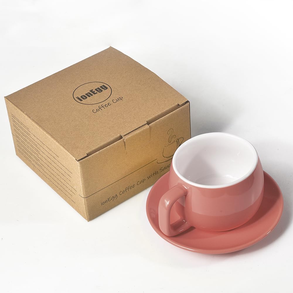 Porcelain Coffee Cup with Saucer 270ml/9oz, Minimalist Design, Perfect for Latte, Cappuccino, and Tea, Pink