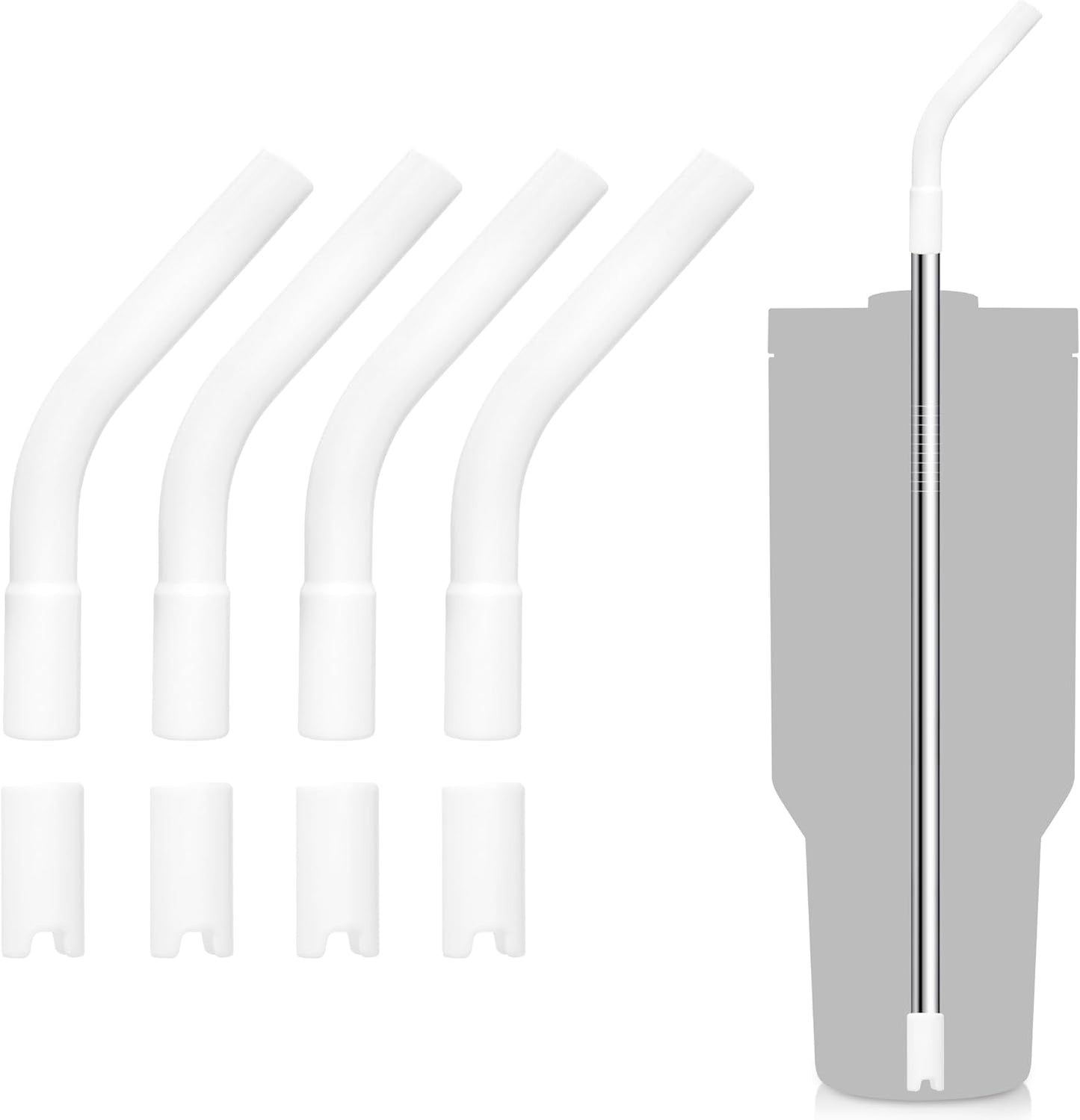 4 Set Silicone Straw Tips, Food Grade Rubber Metal Straws Tips Covers with Silicone Bottom Only Fit for 8MM Stainless Steel Straw