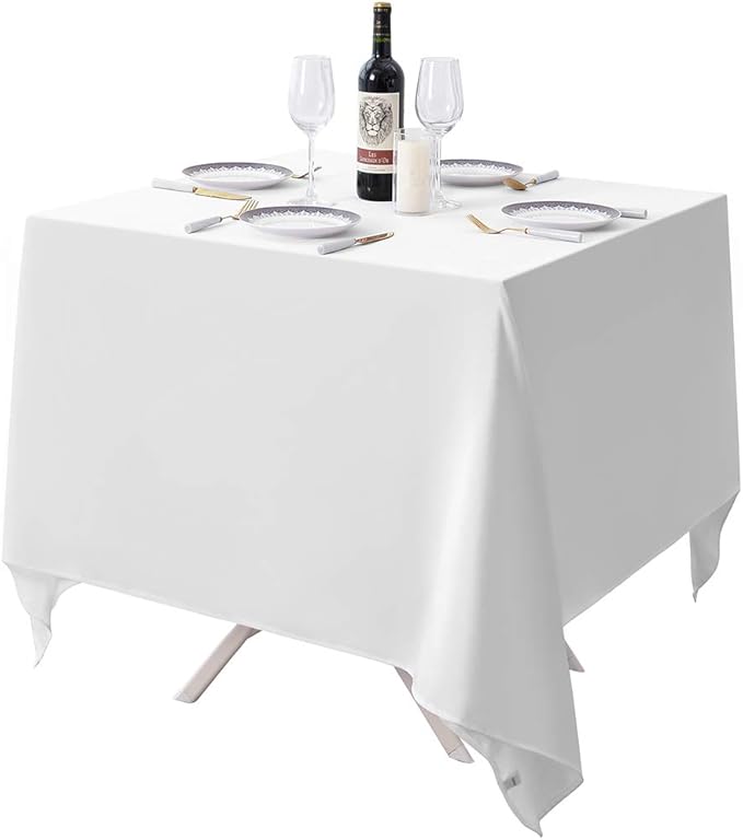 Surmente Square Tablecloth for Square or Round Tables 100% Polyester 70x70 Inch Table Cloth for Weddings, Banquets, or Restaurants (White)