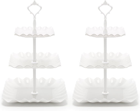 Coitak Plastic Cupcake Stands, 3 Tier Cupcake Stand, Dessert Tower Tray for Tea Party, Baby Shower and Wedding (2 Pack)