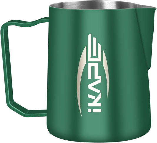 IKAPE Espresso Milk Pitcher, Espresso Steaming Pitcher with Sharp Spout for Espresso Barista Tool, 20.3 oz / 600ml Milk Frothing Jug (Green)