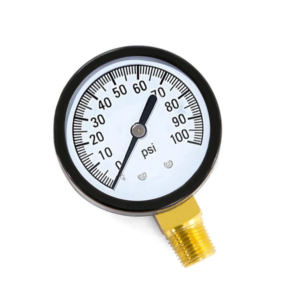 1/4" NPT 100Psi Steel Economical All Purpose Pressure Gauge with Brass Internals 2" Dial Display Bottom Mount