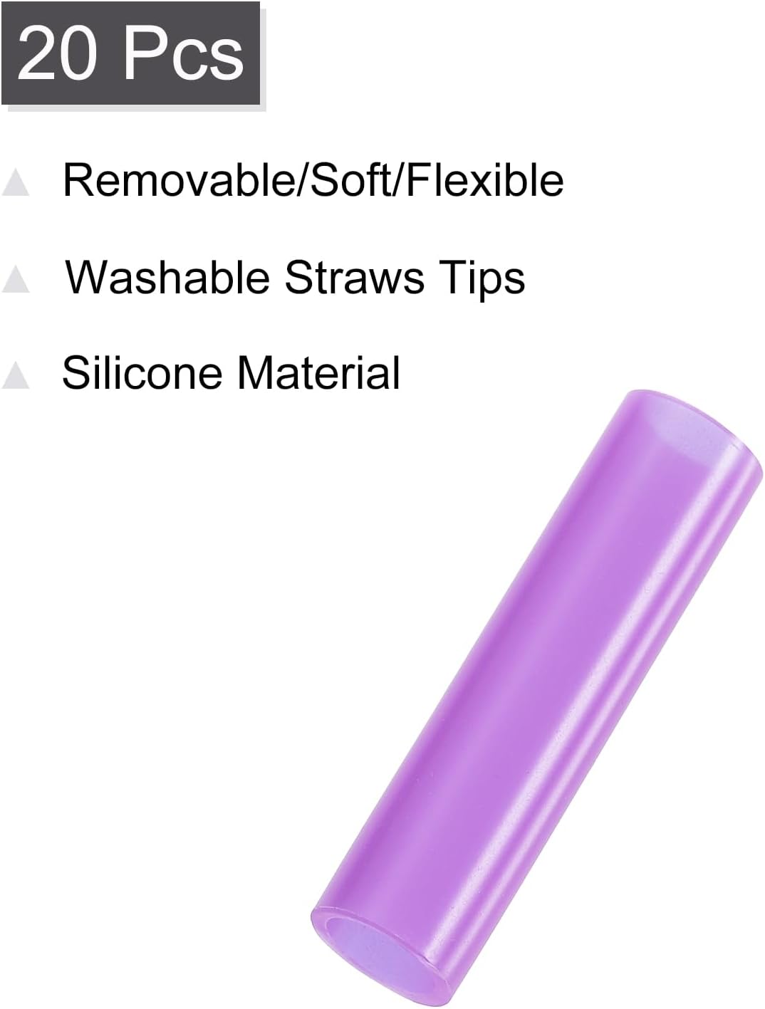 uxcell 20Pcs Silicone Straw Tips, Metal Straw Covers, Soft Reusable Straws Tips Fit for 8mm/0.31" OD Stainless Steel Straws (Purple)