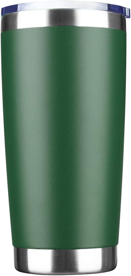 20oz Tumbler Bulk Stainless Steel Vacuum Insulated Tumblers with Lid Double Wall Travel Mug, Powder Coated Coffee Cup, Suitable for Ice Drinks and Hot Beverage (Dark green 1pack)