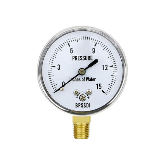0-15 Inches of Water Column Gauge, Low Pressure Gauge, Capsule Gauge, 304 Stainless Steel Case, 2.5" Dial Size, 1/4" NPT Lower Mount, Zero Adjustment, for Air Water Gas Pressure Test