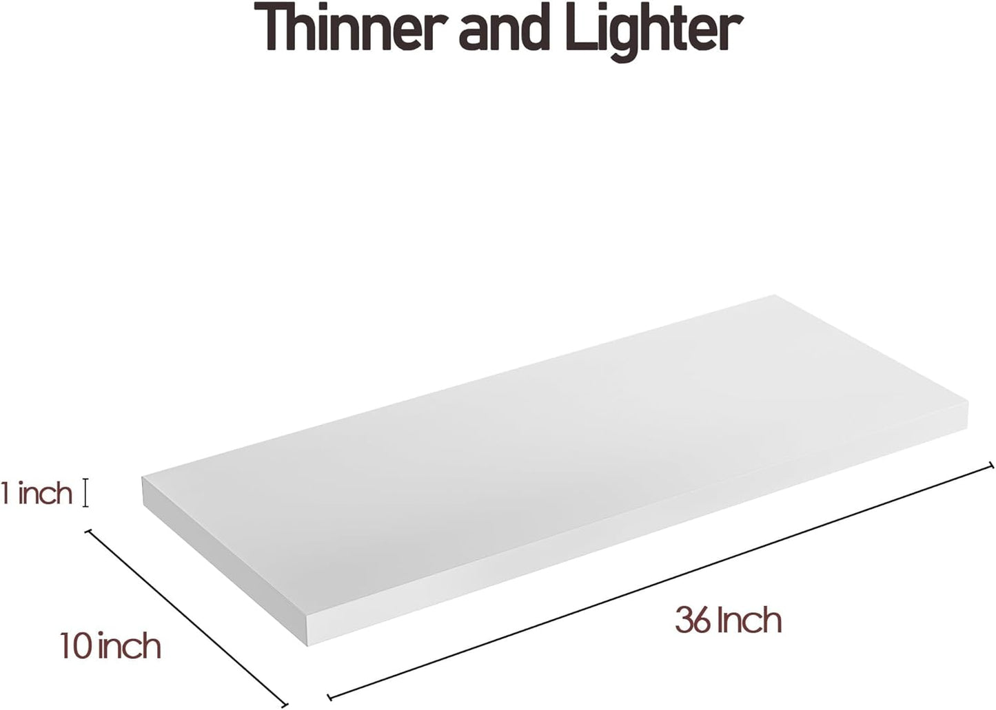 Wall Shelf Set of 1, White Floating Shelves 36 in W x 10 in D x 1 in H, Wooden Floating Wall Shelf with Invisible Brackets for Living Room/Bedroom/Bathroom/Kitchen Storage and Decor