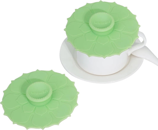 Silicone Cup Covers 4.1 Inch Reusable Silicone Mug and Cup Lids Suction Seal Lid Caps to Keep Drink Warm or Cold for Steeping Coffee Tea And Drink Cover (flower green, 1)