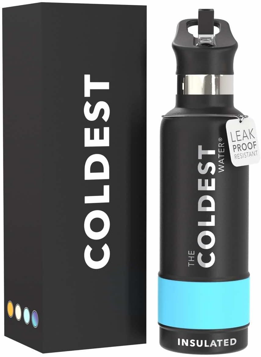 Coldest Insulated Water Bottle with Straw Lid - Stainless Steel Metal Insulated Bottle for Men & Women (Matte Black, 21 oz)