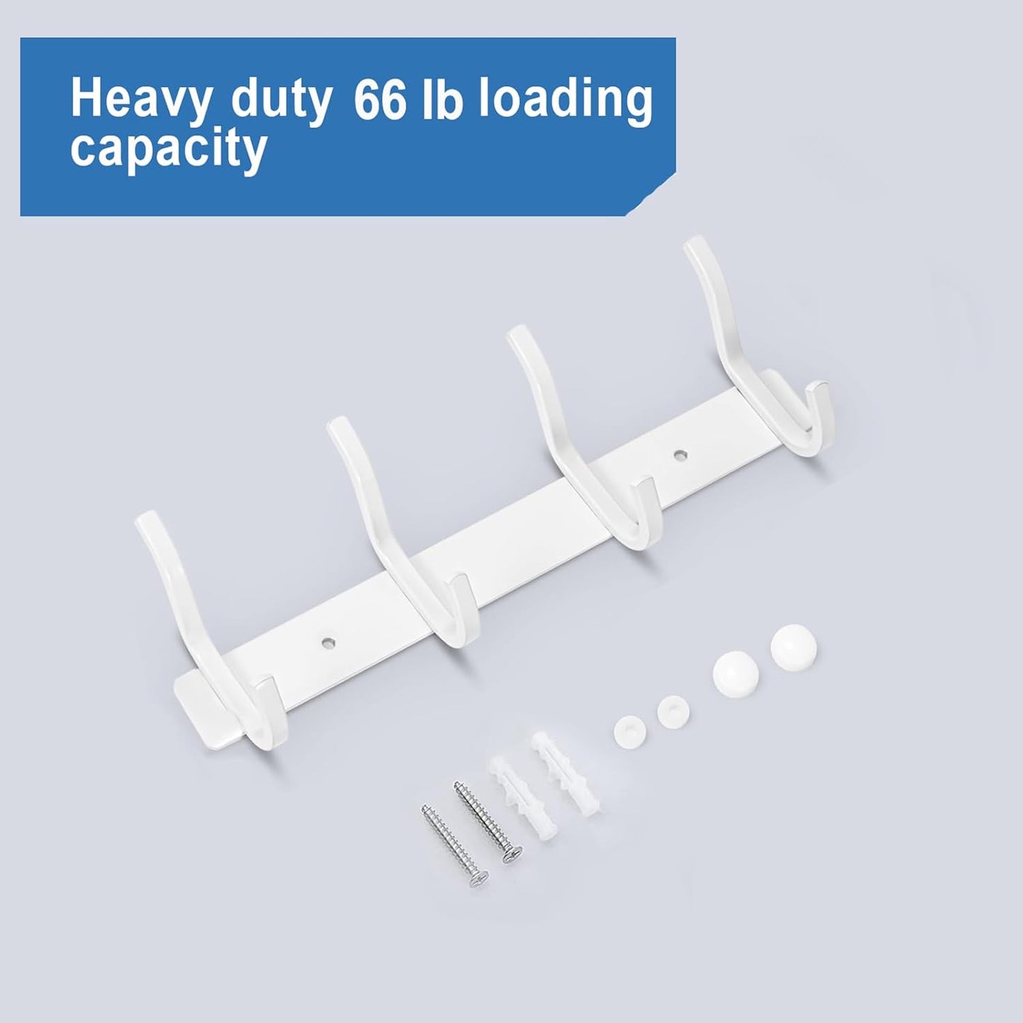 White Wall Hooks Heavy Duty, 12 Inch Coat Hooks Wall Mount with 4 Hooks, Wall Hooks Hangers for Entryway, Bathroom - for Hanging Backpack, Bag, Coat, Purse, Hat, Towel, Clothes