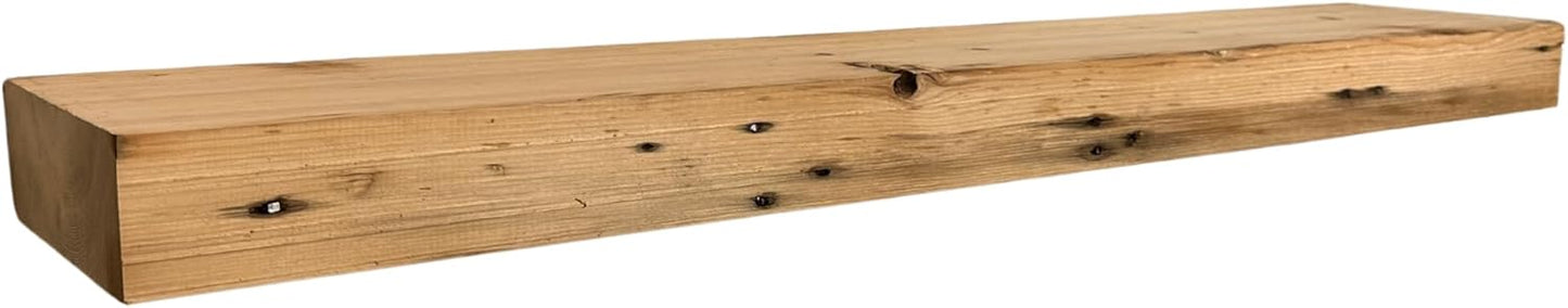 Modern Timber Craft Reclaimed Wood Fireplace Mantel Shelf | Solid Rustic American Barnwood with Steel Floating Shelf Brackets | 2.75" Thickness | 72" L x 8" D, Unfinished, Planed and Sanded