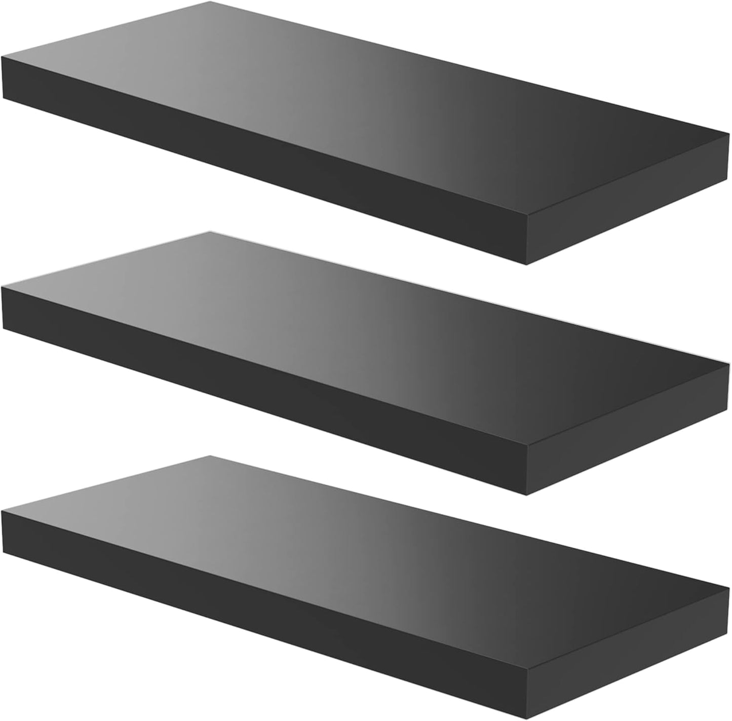 Floating Shelf, Set of 3 Wall Shelf, 36 in W x 12.75 in D x 2 in H Wooden Floating Wall Shelf with Invisible Brackets for Living Room/Bedroom/Bathroom/Kitchen Storage and Decor, Black