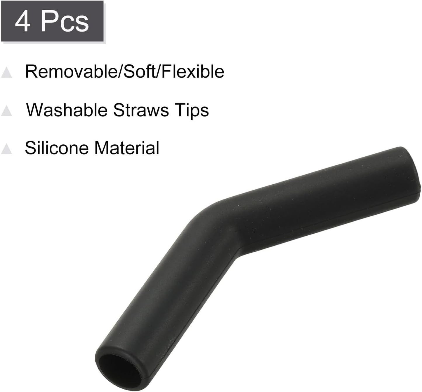 uxcell 4Pcs Silicone Straw Tips, Silicone Straw Elbows Tip, Soft Reusable Metal Straw Covers Fit for 10mm/0.39" OD Stainless Steel Straws, Black