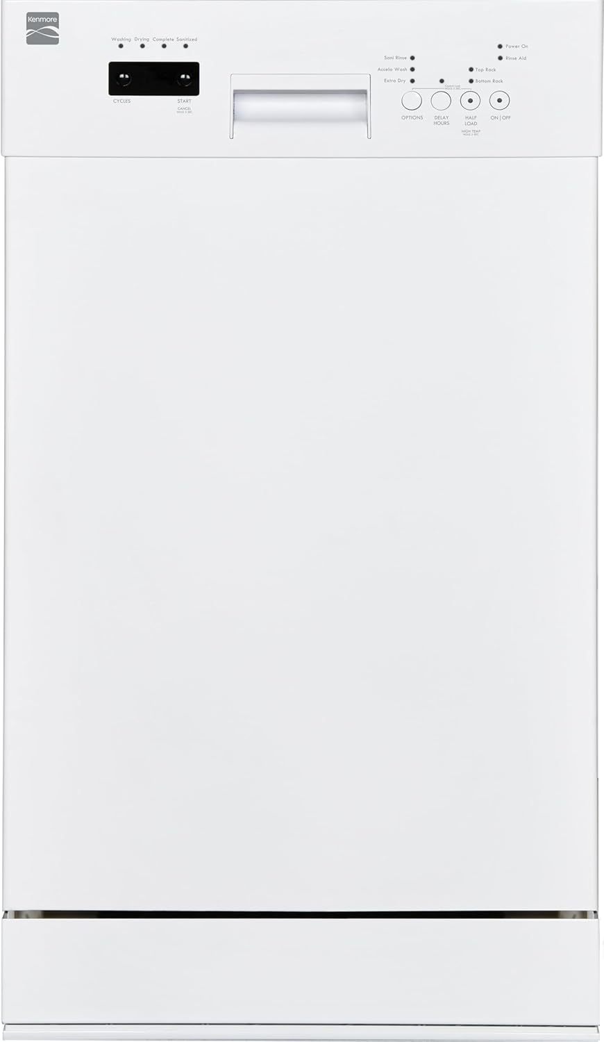 Kenmore 18" Built-in Stainless Steel Tub Dishwasher EasyFlex 3rd, SmartWash, UltraWash Plus, TurboDry, MoreSpace Adjustable Rack, Energy Star Certified, White