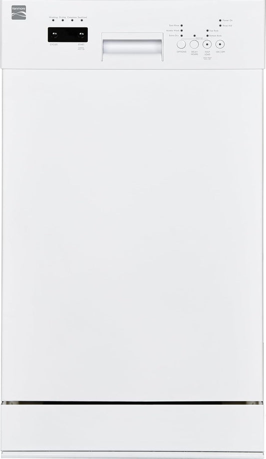 Kenmore 18" Built-in Stainless Steel Tub Dishwasher EasyFlex 3rd, SmartWash, UltraWash Plus, TurboDry, MoreSpace Adjustable Rack, Energy Star Certified, White