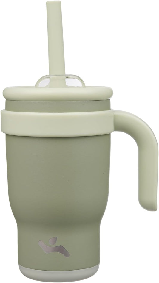 14 oz Tumbler with Side Handle, Insulated Water Bottle with Straw and 2 in 1 Lid, Stainless Steel Cup Travel Coffee Mug for Sports Office Gym,Camp Green