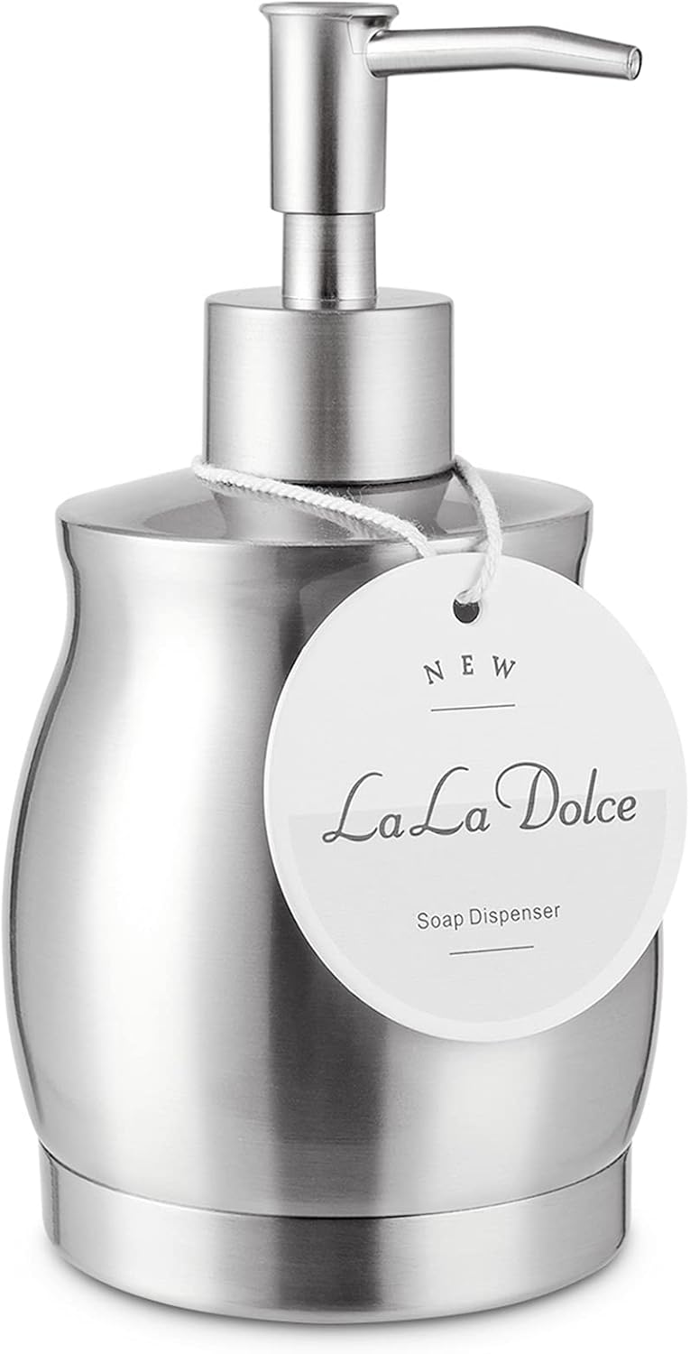 Stainless Steel Countertop Soap Dispenser Liquid Bottle and Pump, Suitable for Various Places Such as Kitchen and Bathroom (Brushed Nickel, 390 ml/13 oz)