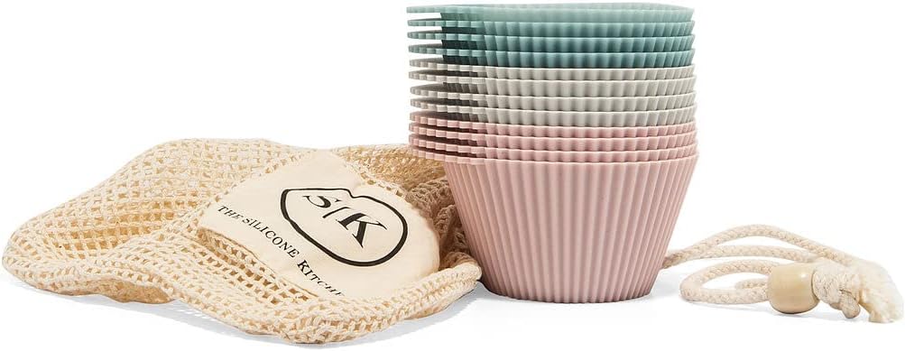The Silicone Kitchen Reusable Silicone Baking Cups Silicone Muffin Liners for Cupcakes, BPA Free, Jumbo, 12 Pack, Pink Gray Blue