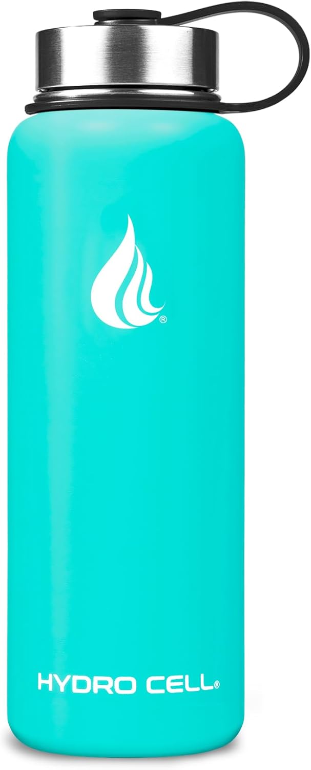 HYDRO CELL Stainless Steel Insulated Water Bottle with Straw - For Cold & Hot Drinks - Metal Vacuum Flask with Screw Cap and Modern Leakproof Sport Thermos for Adults (Teal 40oz)