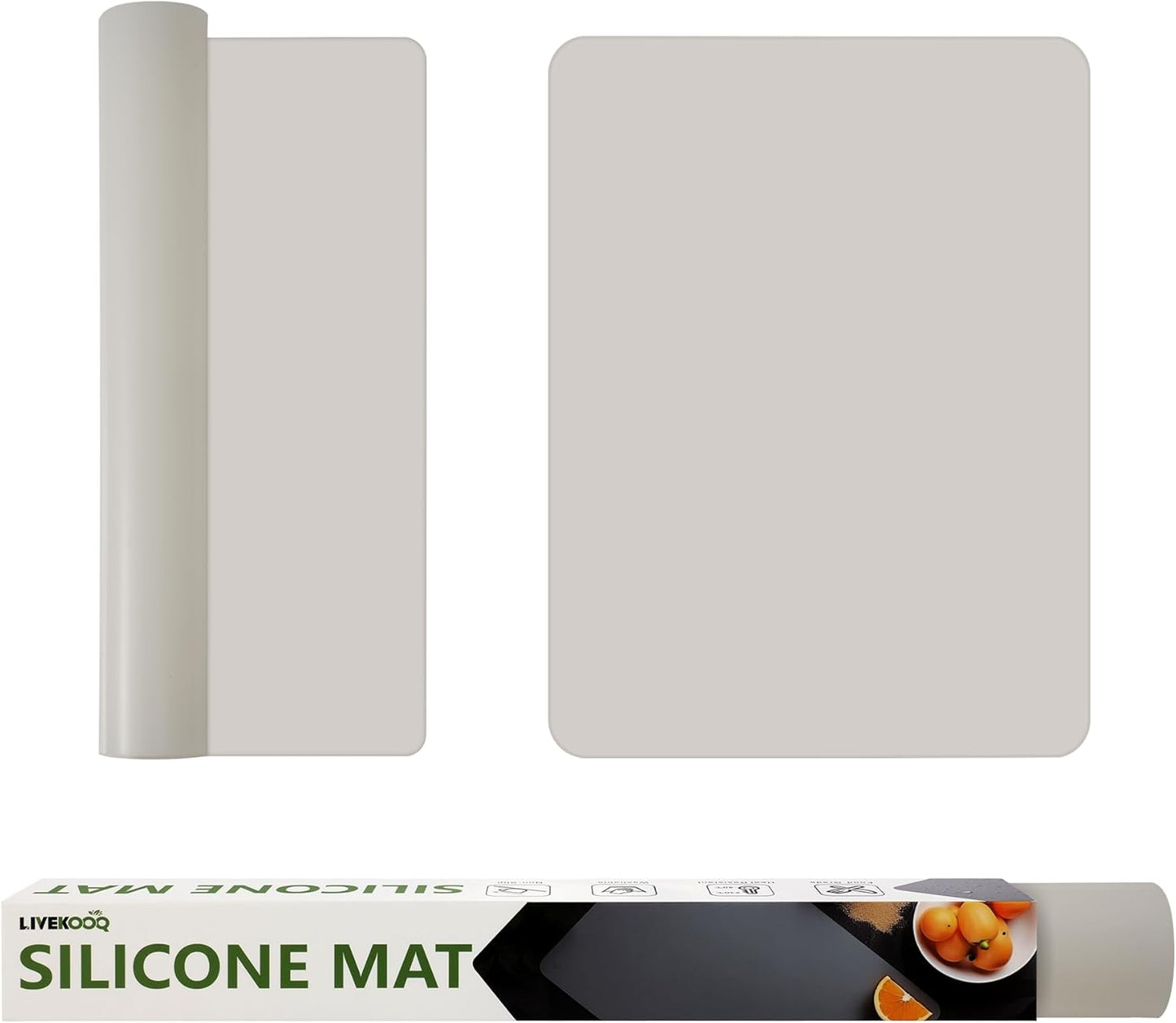Silicone Mat for Kitchen Counter, Silicone Mat Trimable to Size (Light Grey, 15.7×11.8inch-2pcs), BPA-Free Silicone Placemat, Heat-Resistant NonSlip Table Mat for Air Fryer, Countertop Protector Mat