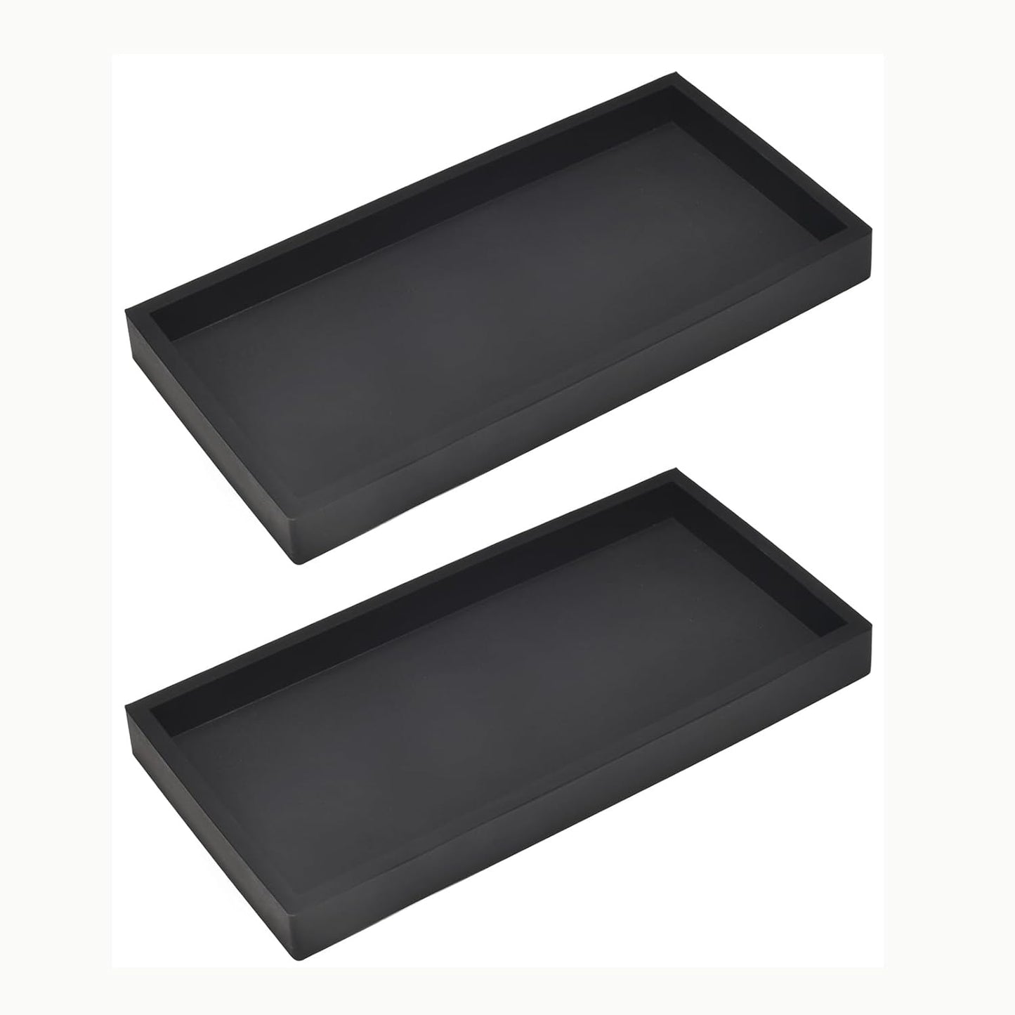 DNC 2PC 7.9" Small Bathroom Vanity Tray for Counter, Silicone Kitchen Sink Soap Tray for Countertop Dish Holder Dispenser Toilet Tank Desk Organizer Black