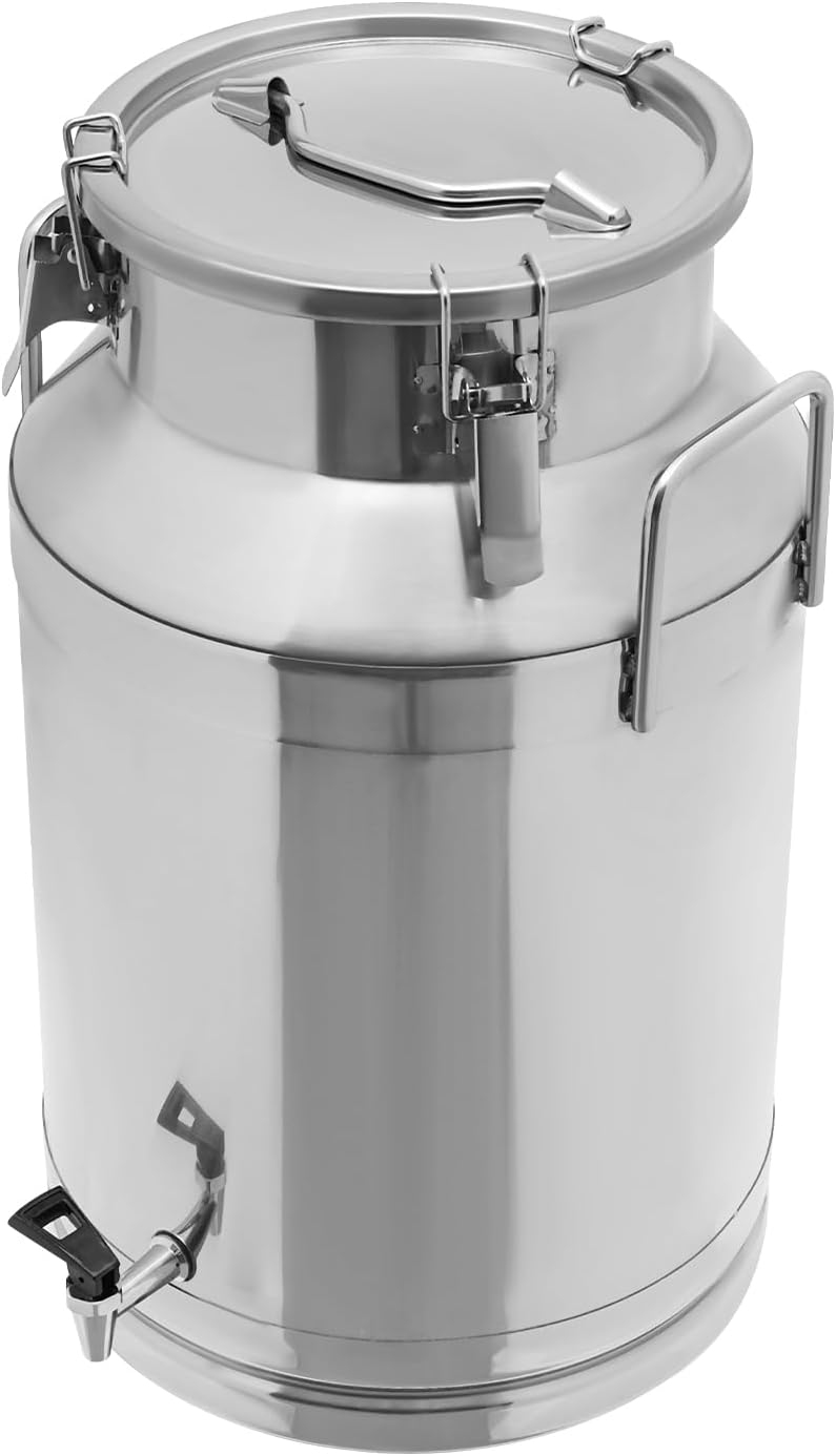 Milk Can with a Faucet,Large Liquid Container Storage,Stainless Steel Milk Bucket With Sealing Lid and Carry Handle,for Wine, Oil Storage Transport (40L/10.6 Gal,w/Faucet)