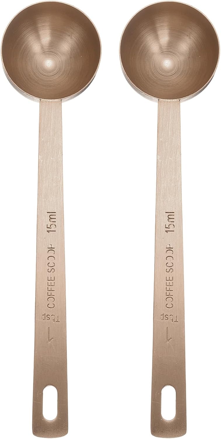HARFINGTON 2pcs Coffee Scoop Spoon 1tbsp (3tsp, 15ml) 304 Stainless Steel Long Handle Teaspoon/Tablespoon Measuring Spoons Scoops for Tea Sugar Kitchen, Rose Gold