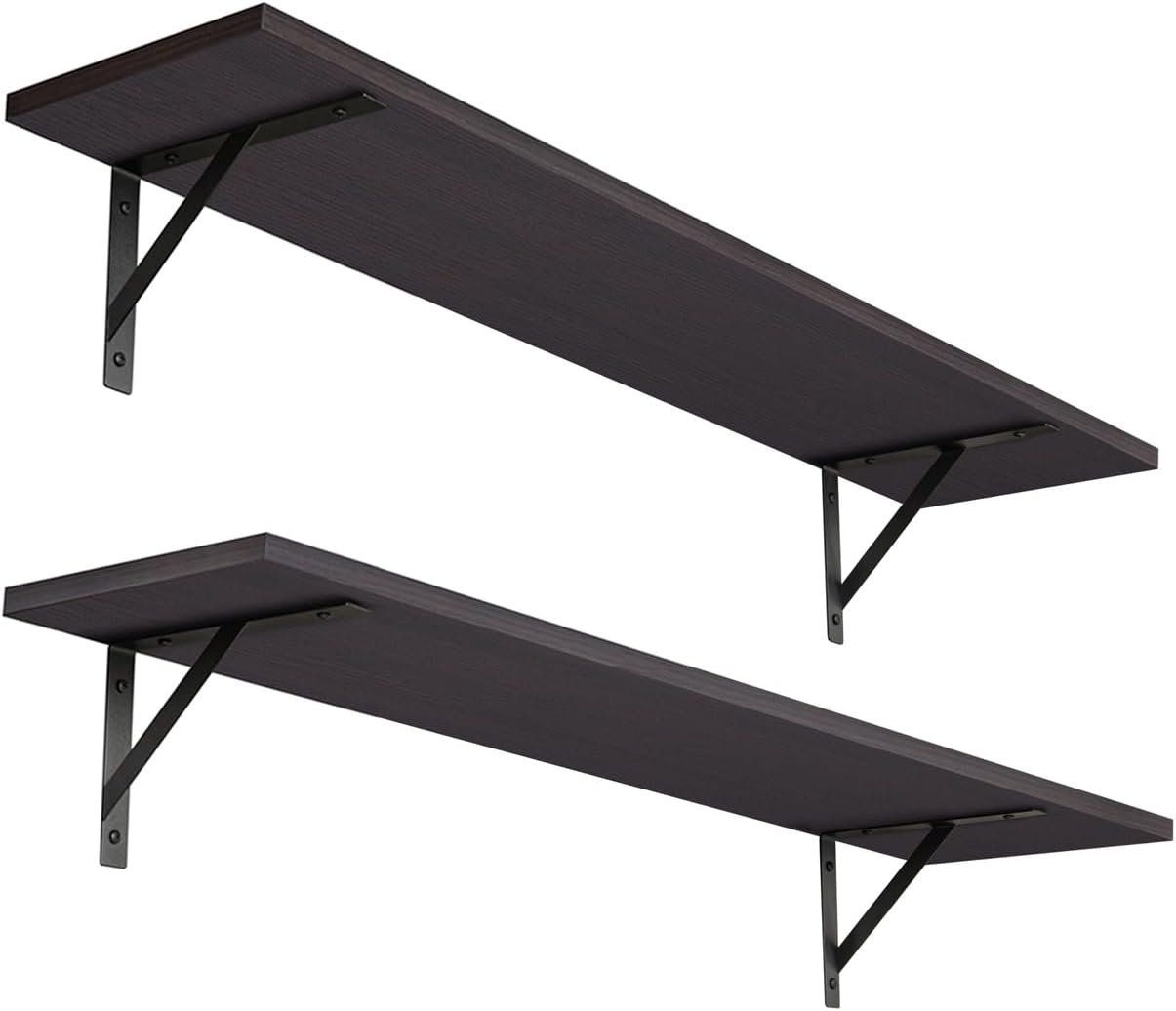 DINZI LVJ Long Wall Shelves, 31.5 Inch Wall Mounted Shelves Set of 2, Easy-to-Install, Wall Storage Ledges with Sturdy Metal Brackets for Living Room, Bathroom, Bedroom, Kitchen, Espresso