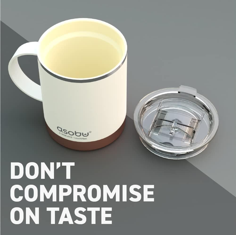 asobu Ultimate Ceramic Travel Mug, 12oz Insulated Stainless Steel Coffee Cup with Handle & Splash-Resistant Lid, Ceramic Lined for Pure Taste, BPA-Free, Double-Wall Vacuum for Hot Drinks