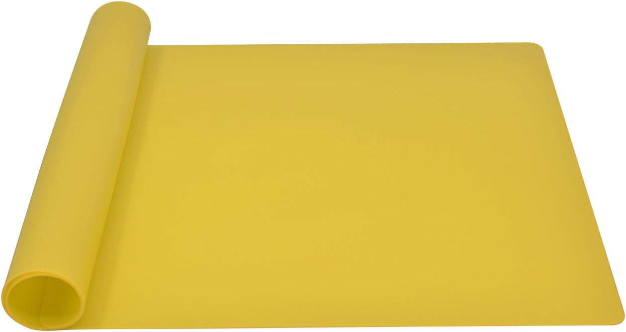 Silicone Placemats, Food-Grade Non-Slip Waterproof, Dining, Stain Resistant, Countertop Protector, Kitchen Counter Mat, Heat Resistant, Baking mat Dishwasher Safe (23.6"×15.7"-1pack, Yellow)