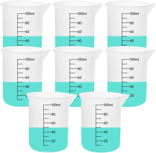 8 PCS Silicone Measuring Cups Kits,Silicone Measuring Cup,100ml Non-Stick Mixing Cups,Precise Scale,Durable Easy Clean for Epoxy Resin,Stain Jewelry Making,Casting Molds, Waxing,DIY, Art,Craft