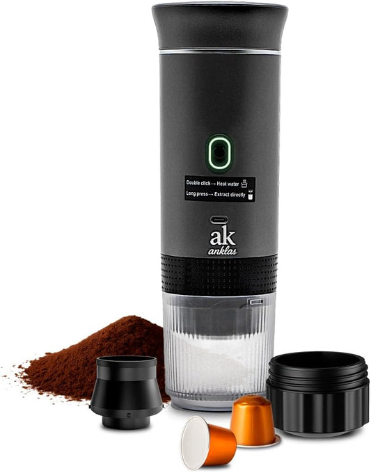 3-in-1 Portable Coffee Maker – Electric Espresso Machine for Travel – Compatible with Ground Coffee, NS & DG Capsules – USB-C Rechargeable Portable Espresso Maker (Gray)