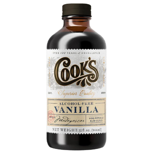 Cook's, Alcohol Free Pure Vanilla Flavoring, for Cooking, Baking, Desserts, Madagascar Vanilla Non-Alcoholic Extract Alternative, 32oz