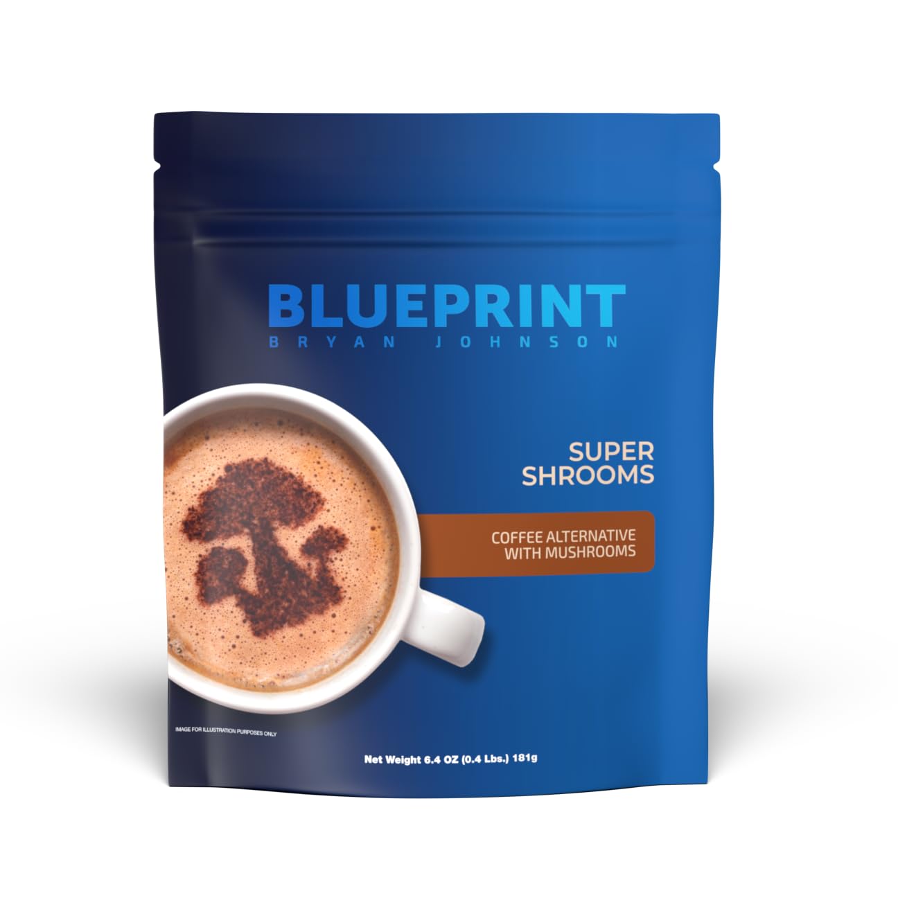 Blueprint by Bryan Johnson Super Shroom Coffee – Mushroom Coffee with Lion’s Mane, Reishi & GABA – 70mg Caffeine – Focus & Energy Coffee – Adaptogenic Coffee Alternative – 30 Servings
