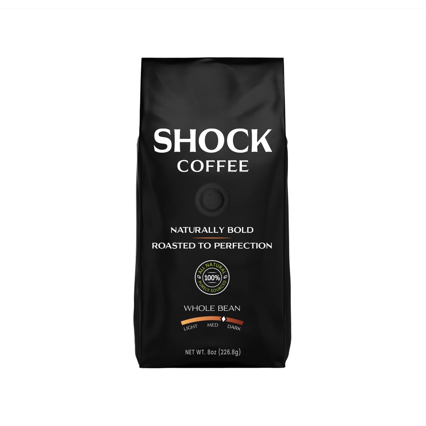 Shock Coffee Naturally Bold | Extra High Caffeine Strong Coffee | Medium Dark Roast Whole Bean | Premium Arabica | 8 ounce