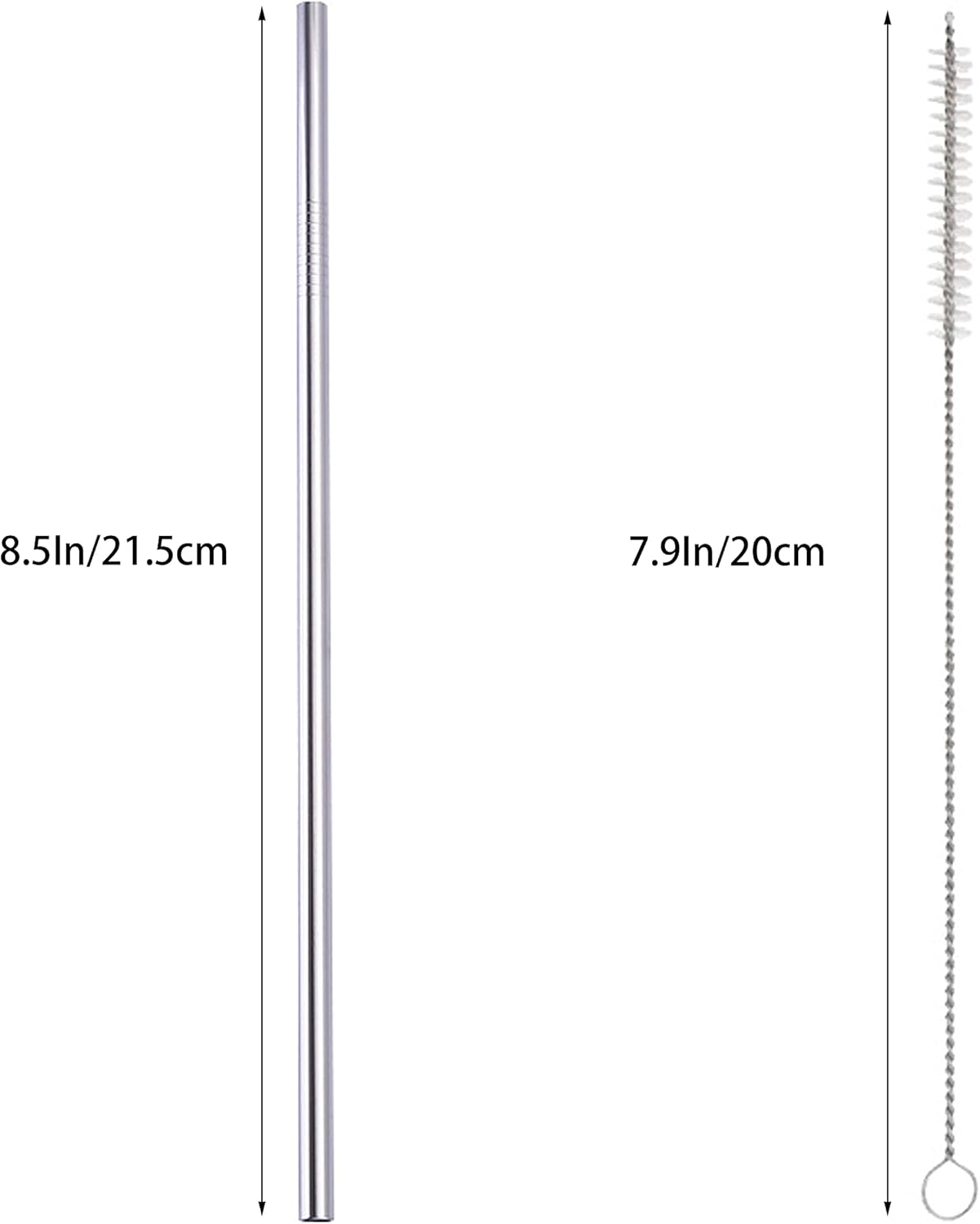 10 Pcs Stainless Steel Straws, Reusable Drinking Straws, Straight Metal Straw Sets with 2 Pcs Cleaning Brushes (8.5 Inch, Silver)