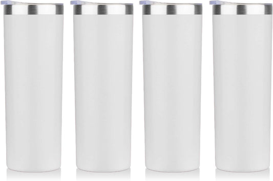 HASLE OUTFITTERS 20 oz Skinny Tumblers Bulk Set, Stainless Steel Insulated Slim Tumblers with Lids, Reusable Double Wall Travel Coffee Mugs, Durable Powder Coated Travel Water Cups(White, 4)