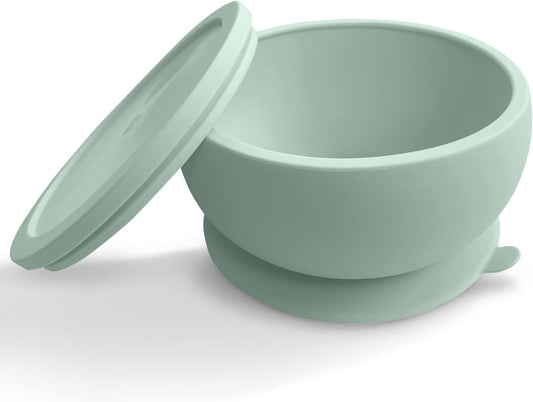 Octopod Silicone Baby Suction Bowl With Lid - Toddler & Baby Bowls, Baby Food Containers, Spill Proof Bowls For Toddlers, Suction Baby Bowls W/Lids, Food Grade Silicone Bowls For Babies (Sage Green)