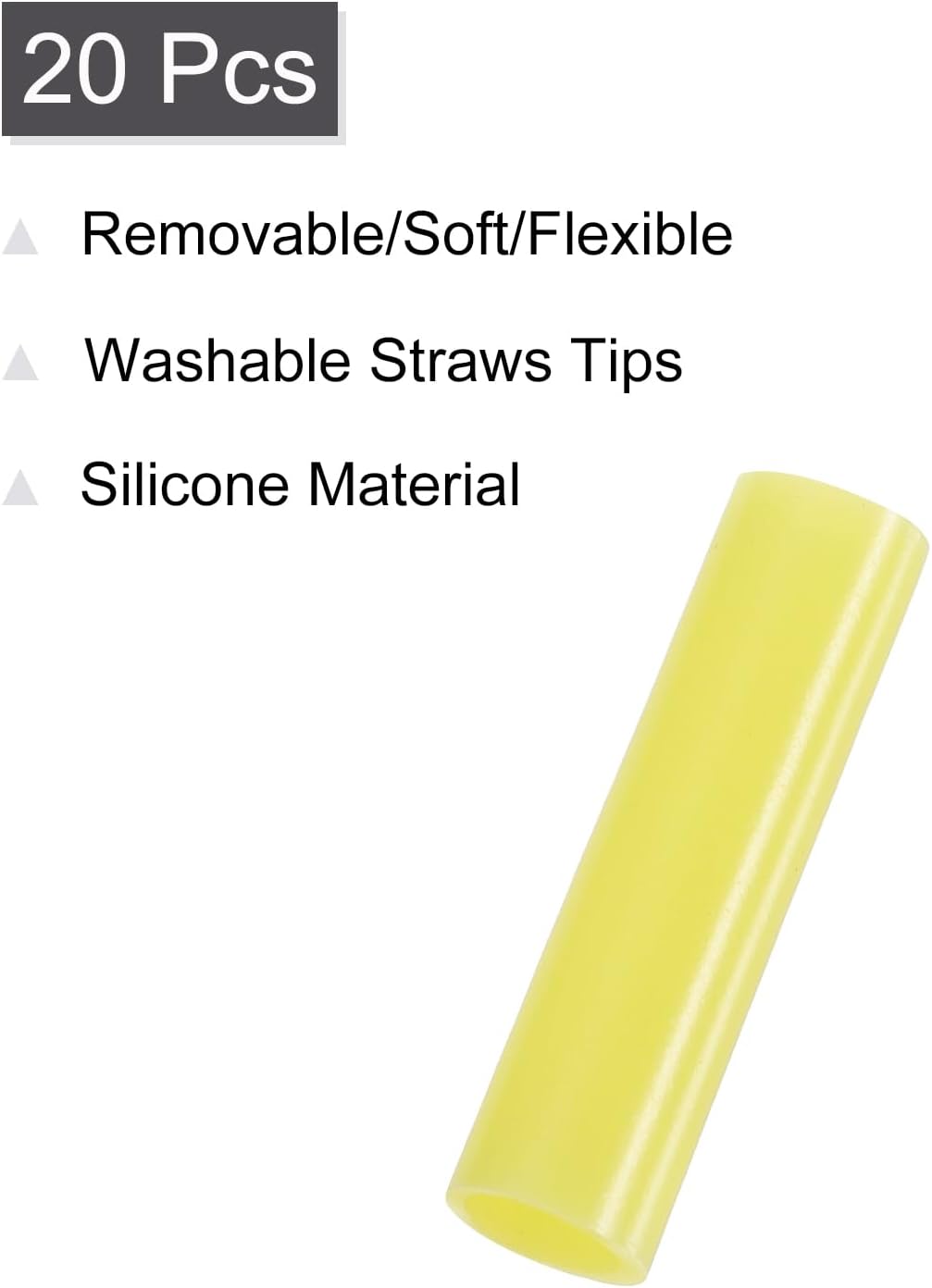 uxcell 20Pcs Silicone Straw Tips, Metal Straw Covers, Soft Reusable Straws Tips Fit for 8mm/0.31" OD Stainless Steel Straws (Yellow)