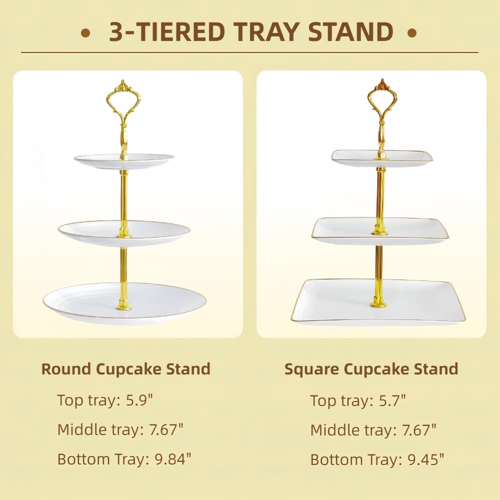 RAUVOLFIA 5 Pcs Dessert Table Stand Set - 2 X 3 Tier Plastic Cupcake Display Stands Cookie Tray Rack Serving Tower & 3 Pcs Trays for Wedding Baby Shower Tea Party