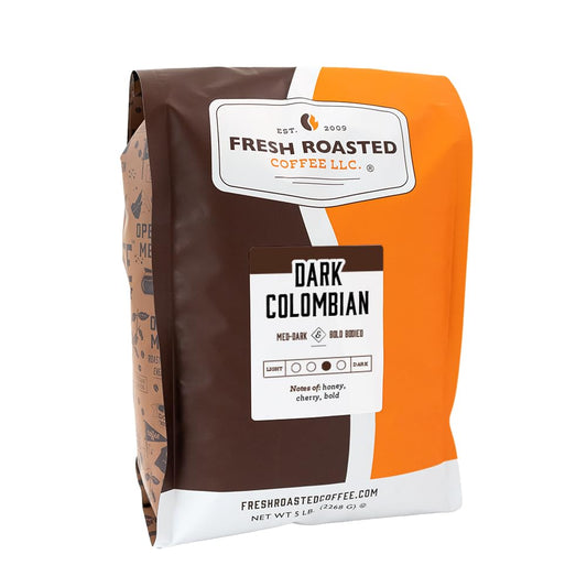 Fresh Roasted Coffee,100% Dark Colombian, 5 lb (80 oz), Med-Dark Roast, Kosher, Ground