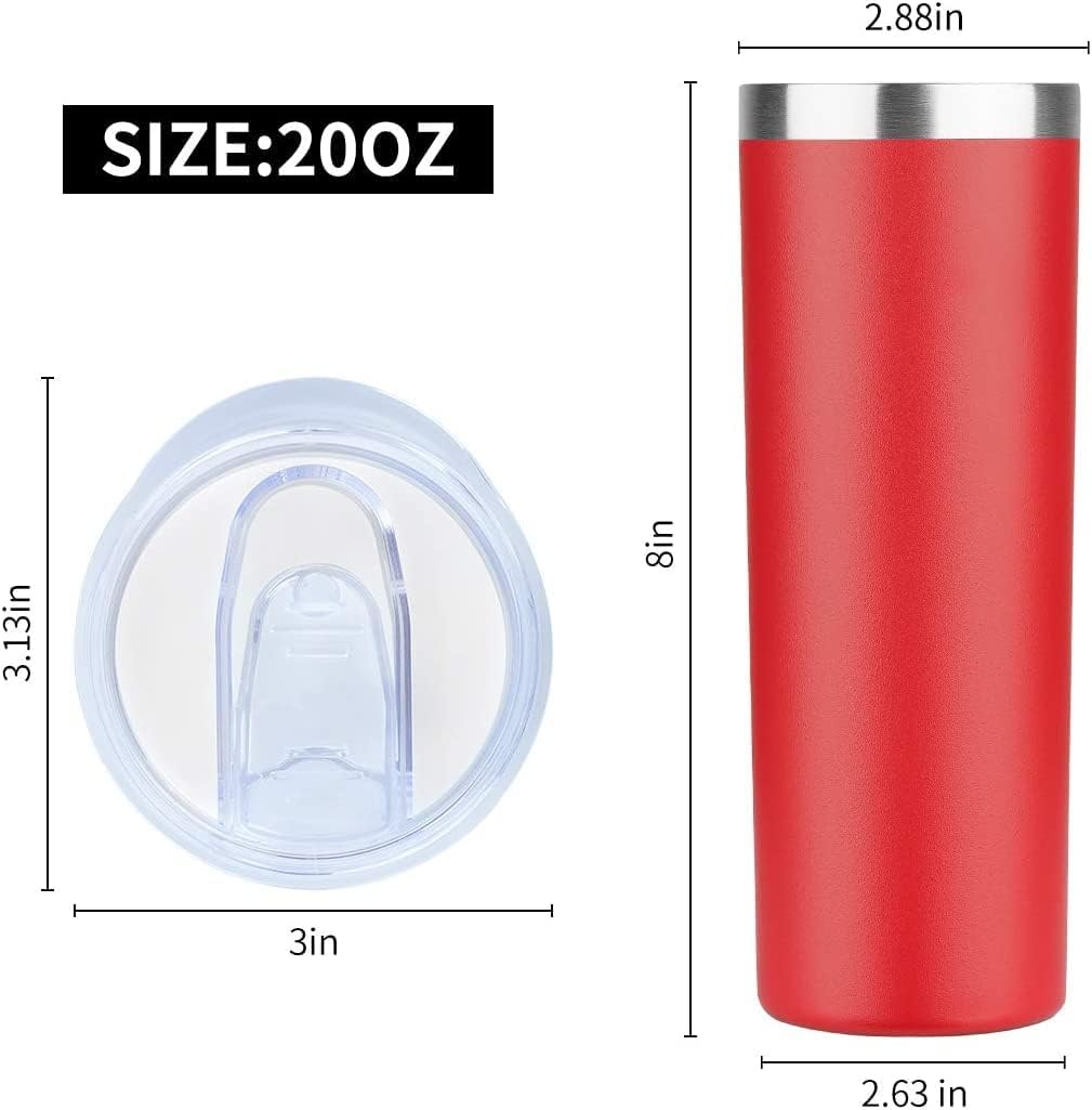 HASLE OUTFITTERS 20 oz Skinny Tumblers Bulk Set, Stainless Steel Insulated Slim Tumblers with Lids, Reusable Double Wall Travel Coffee Mugs, Durable Powder Coated Travel Water Cups(Red, 12)