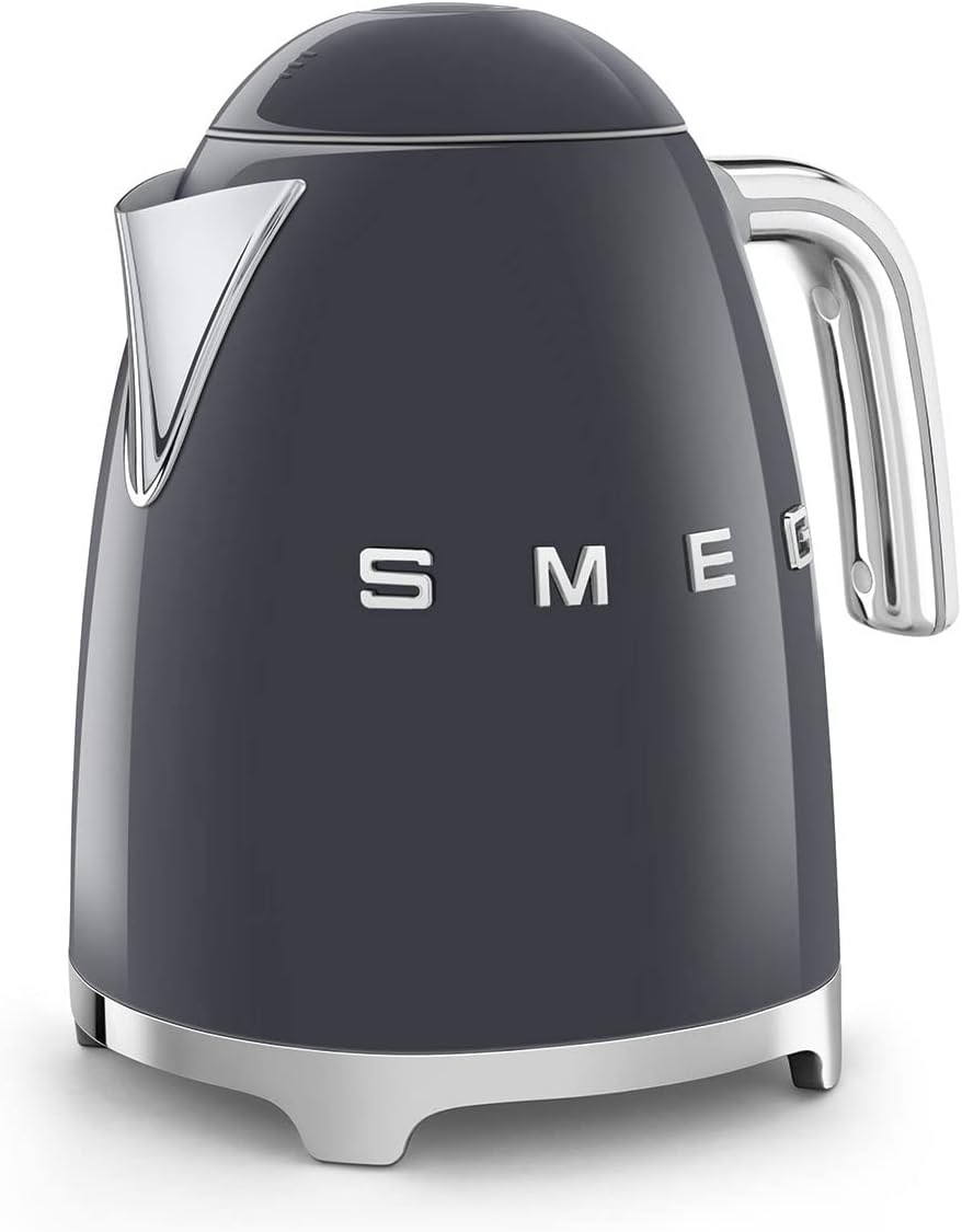 SMEG 50's Retro Style 7-Cup Electric Water Kettle with Automatic Shutoff, Removable Base, and Water Indicator, KLF03GRUS,Grey
