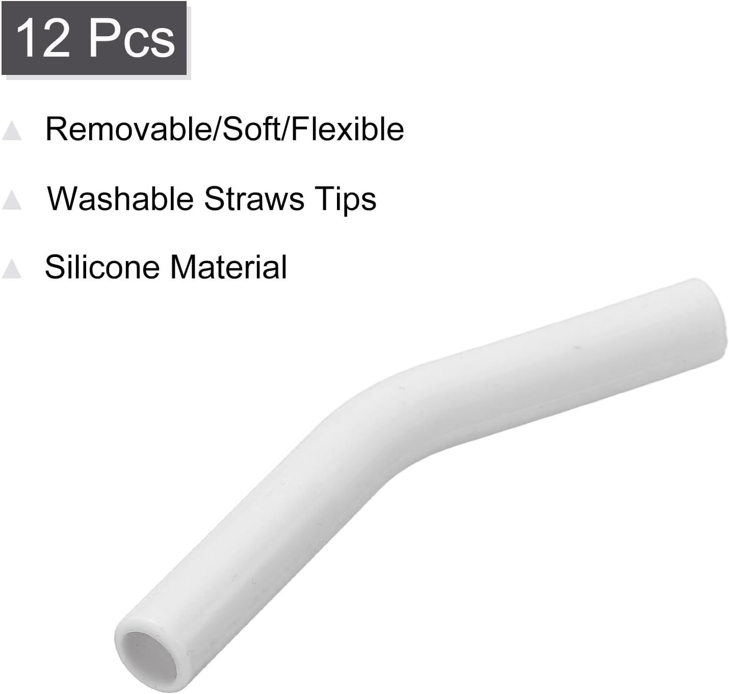 uxcell 12Pcs Silicone Straw Tips, Silicone Straw Elbows Tip, Soft Reusable Metal Straw Covers Fit for 8mm/0.31" OD Stainless Steel Straws, White