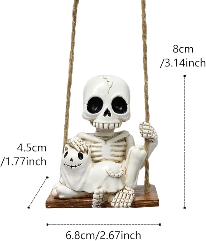 Halloween Resin Skeleton Swing Ornament - Animated Skeleton with Black Cat Figure, Hanging Decor for Tree Wall Garden - Spooky Fun Festival Decor Prop