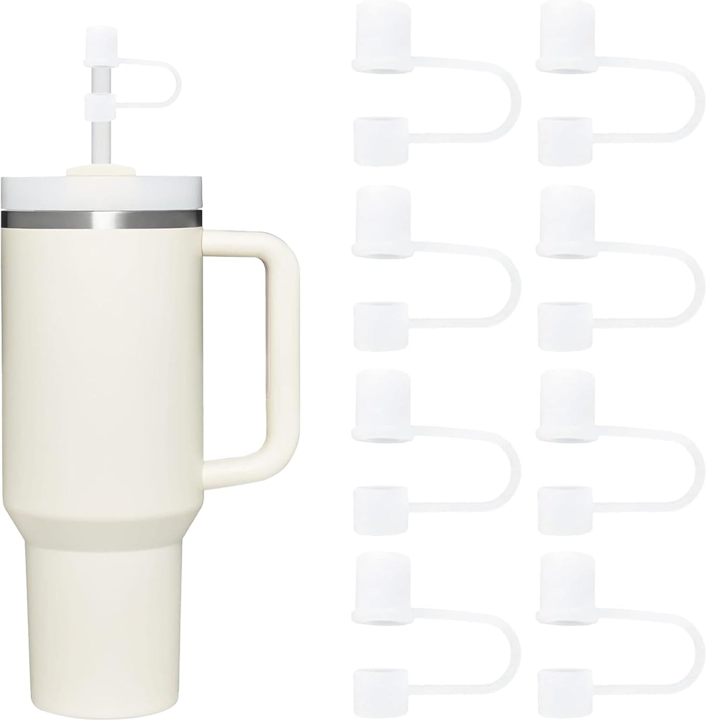 8 Pcs Silicon Stanley Straw Toppers for 30oz 40oz Cup With Lid - Cover Cap for Stanley, Owala, Osse Tumblers With 10mm/0.39 Inch Straw - 8pcs-Basics-White