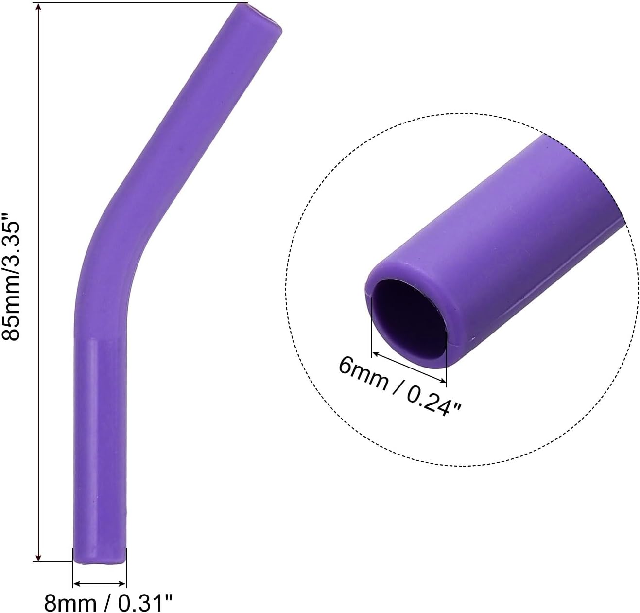 uxcell 6Pcs Silicone Straw Tips, Silicone Straw Elbows Tip, Soft Reusable Metal Straw Covers Fit for 6mm/0.24" OD Stainless Steel Straws, Purple